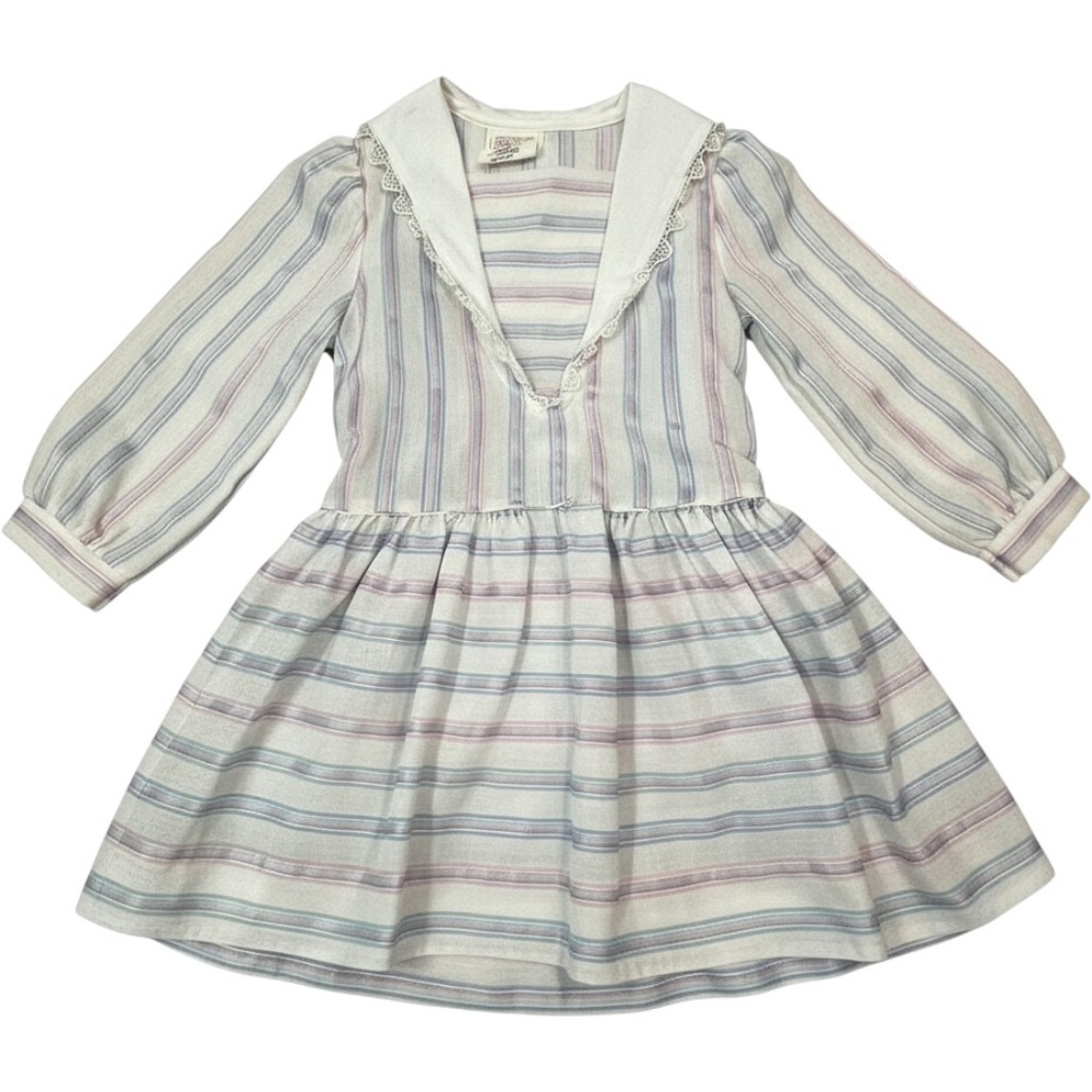Vintage rare Carrousel Girls Pastel Striped Sailor Collar Dress Size 6 USA 70s
